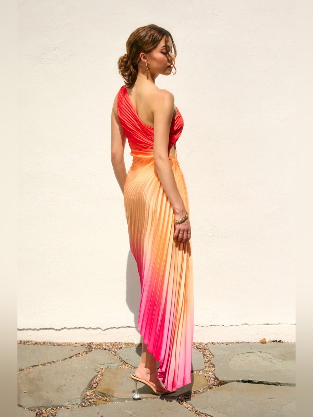 The Golden Hour Orange Ombre Pleated Midi Dress - Picture 7 of 7